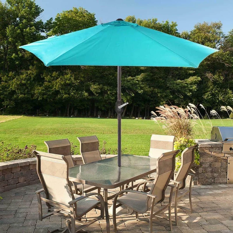 7.5 ft. Metal Pole Market Crank Patio Umbrella in Blue