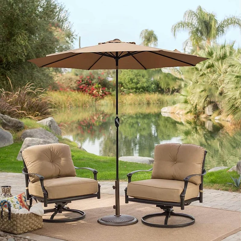 7.5 ft. Metal Pole Market Crank Patio Umbrella in Beige