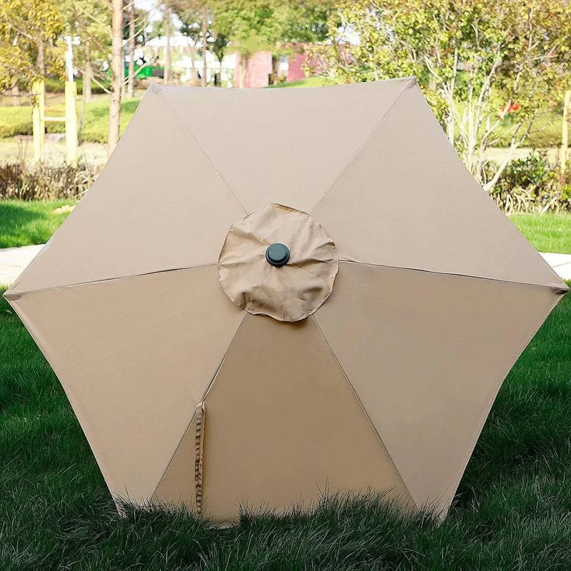 7.5 ft. Metal Pole Market Crank Patio Umbrella in Beige