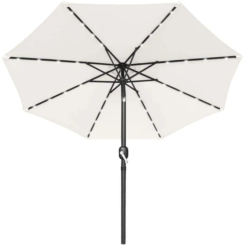 10 ft. Metal Market Solar Tilt Patio Umbrella in Cream with LED Lights