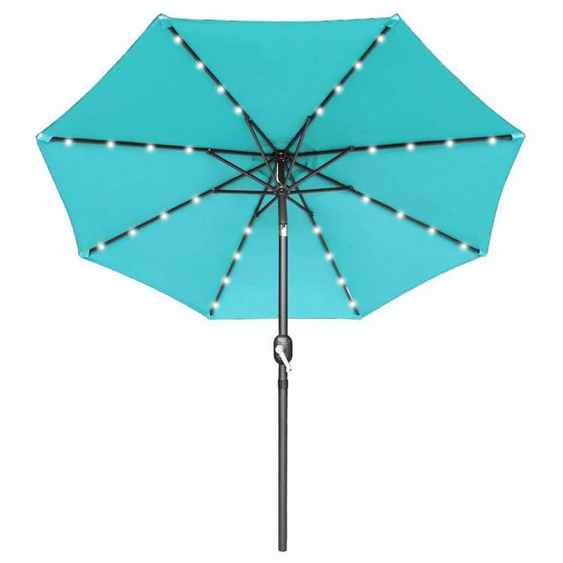 10 ft. Metal Market Solar Tilt Patio Umbrella in Turquoise with LED Lights