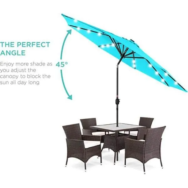 10 ft. Metal Market Solar Tilt Patio Umbrella in Turquoise with LED Lights
