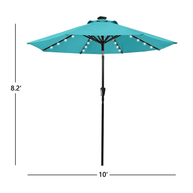 10 ft. Metal Market Solar Tilt Patio Umbrella in Turquoise with LED Lights
