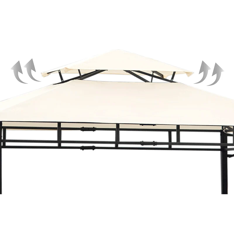 SUGIFT 12 ft. x 4.3 ft. Iron Double Tiered Backyard Patio BBQ Grill Gazebo with Bar Counters