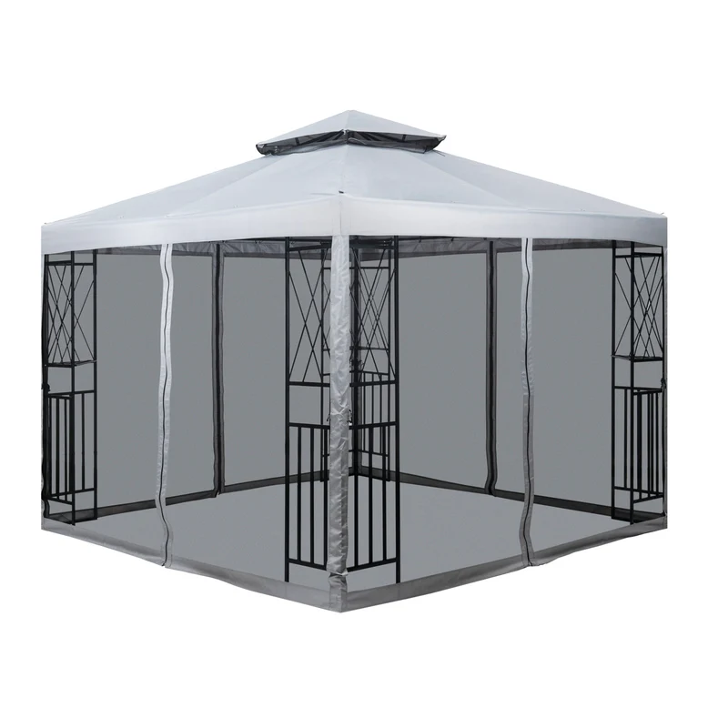 SUGIFT Outdoor Patio Gazebo Canopy with Mesh Netting Sidewalls and Steel Frame - Light Gray