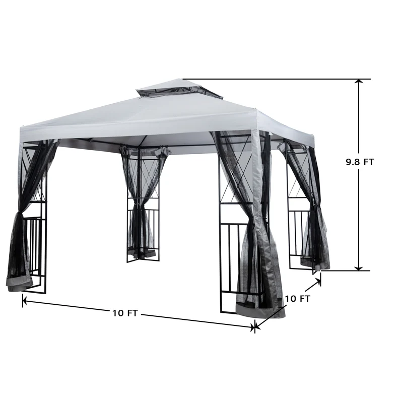 SUGIFT Outdoor Patio Gazebo Canopy with Mesh Netting Sidewalls and Steel Frame - Light Gray