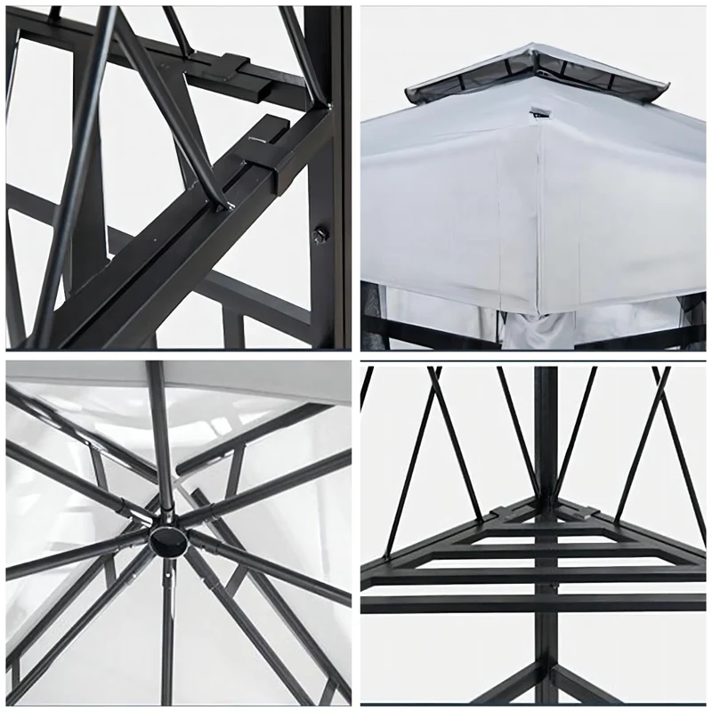 SUGIFT Outdoor Patio Gazebo Canopy with Mesh Netting Sidewalls and Steel Frame - Light Gray
