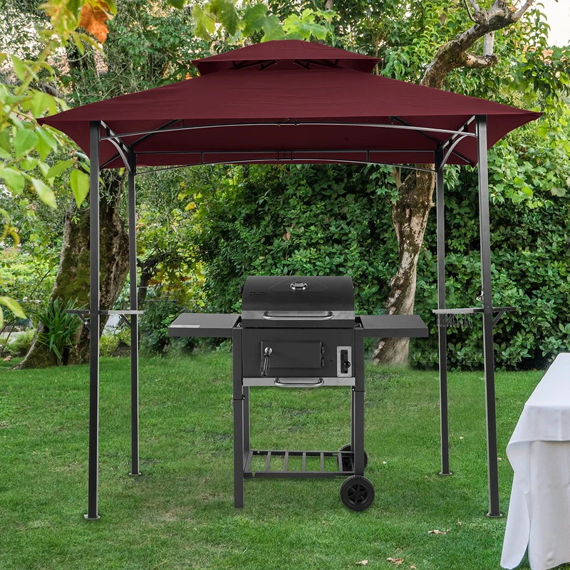 SUGIFT Outdoor Grill Gazebo Shelter Tent with 2 Tier in Burgundy