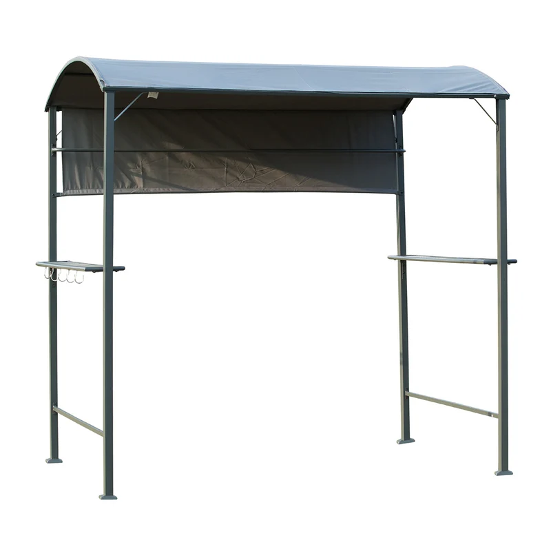 SUGIFT 7 ft Outdoor Grill Gazebo BBQ Canopy with Side Awning in Gray
