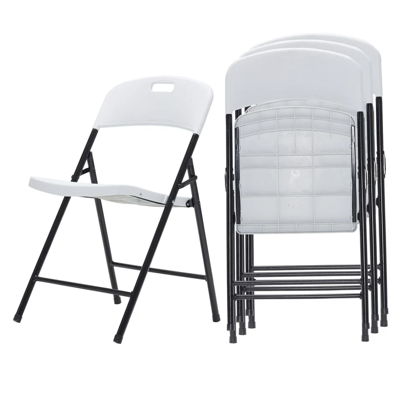 SUGIFT 4 Pack Portable Plastic Folding Chairs for Camping Picnic Party, White