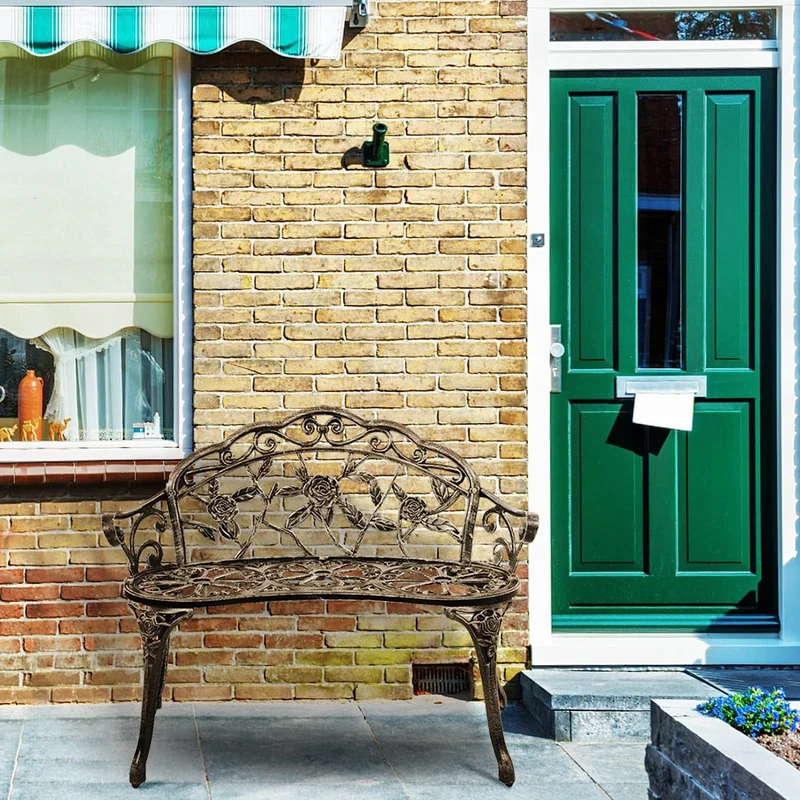 2-Person Bronze Cast Aluminum Patio Garden Outdoor Bench Chair