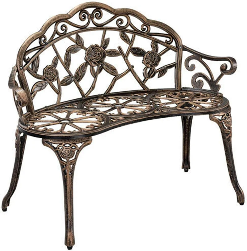 2-Person Bronze Cast Aluminum Patio Garden Outdoor Bench Chair