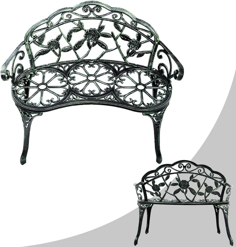 2-Person Bronze Cast Aluminum Patio Garden Outdoor Bench Chair