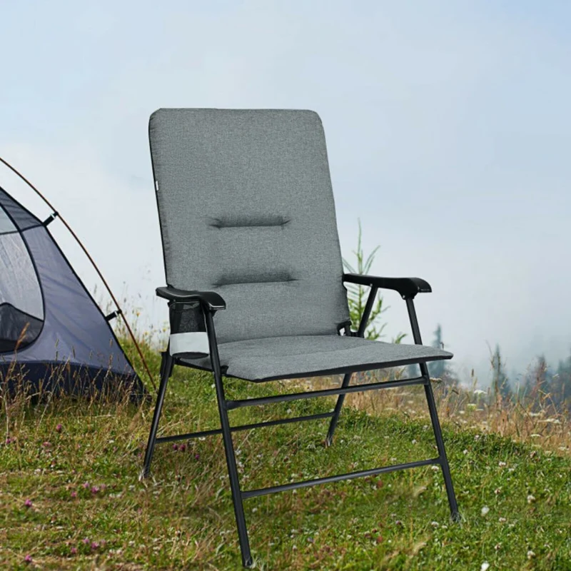 Gray Outdoor Patio Padded Folding Portable Dining Camping Chair