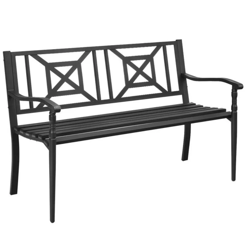 50.5 in. 2-Person Black Metal Outdoor Bench
