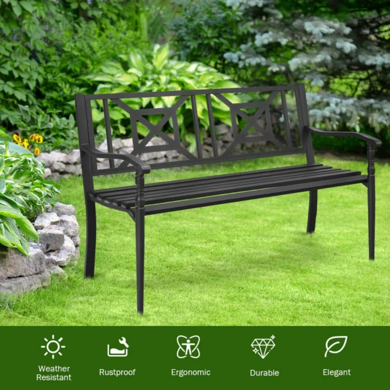 50.5 in. 2-Person Black Metal Outdoor Bench