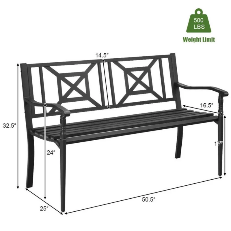 50.5 in. 2-Person Black Metal Outdoor Bench