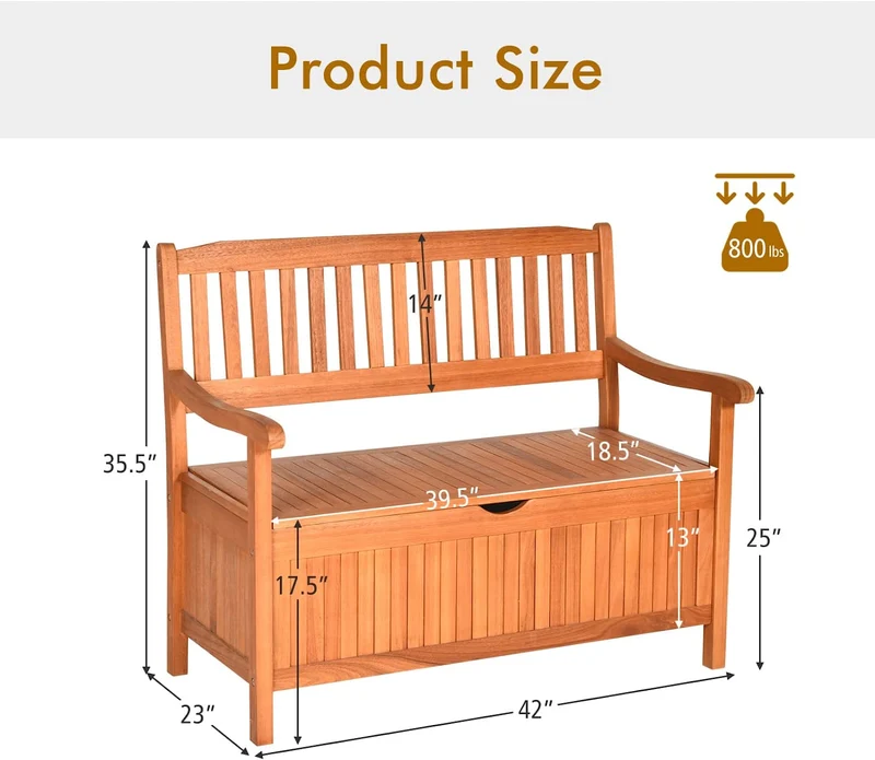 33 Gal. Brown Solid Wood Outdoor Storage Bench Deck Box Patio Storage Loveseat