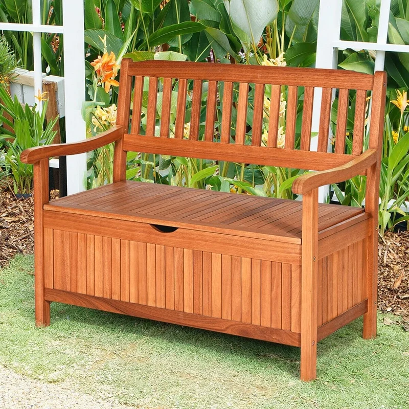 33 Gal. Brown Solid Wood Outdoor Storage Bench Deck Box Patio Storage Loveseat