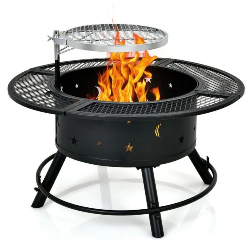 32 in. Outdoor Square Wood Burning Fire Pit with 360-Degree Swivel BBQ Grate