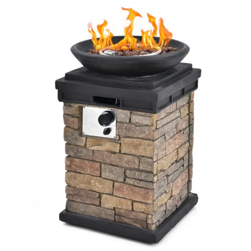 19 in. Brown Outdoor Propane Burning Fire Bowl Column Firepit Heater