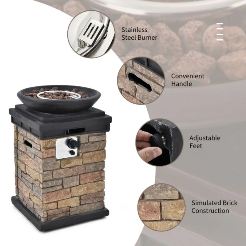 19 in. Brown Outdoor Propane Burning Fire Bowl Column Firepit Heater