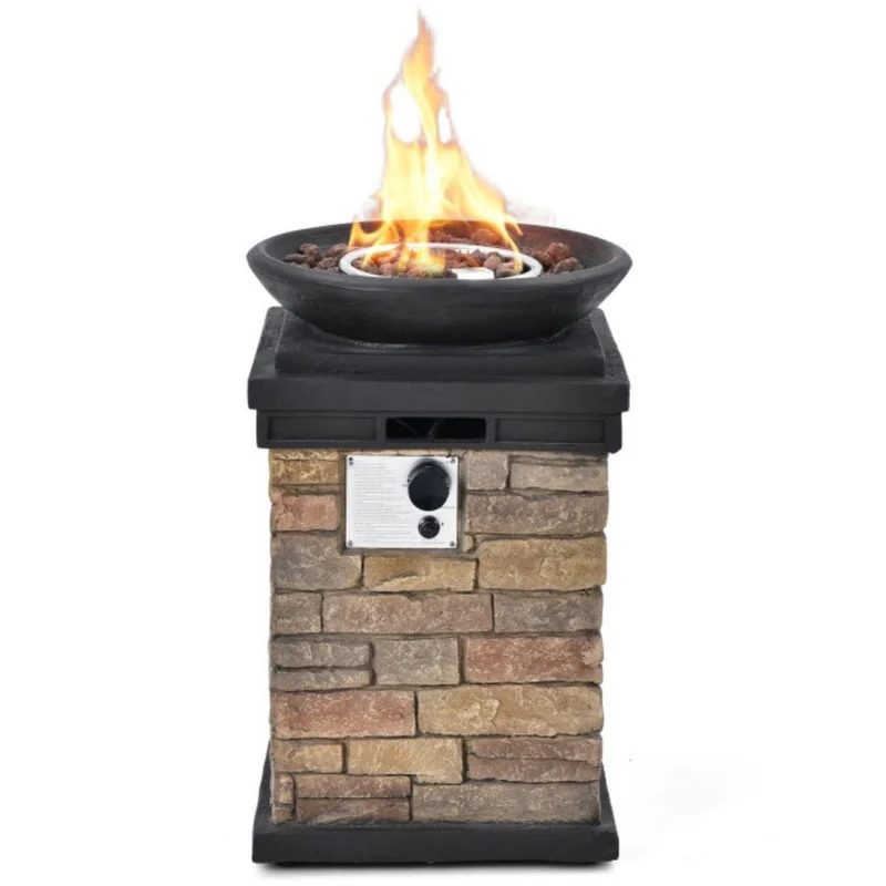 19 in. Brown Outdoor Propane Burning Fire Bowl Column Firepit Heater