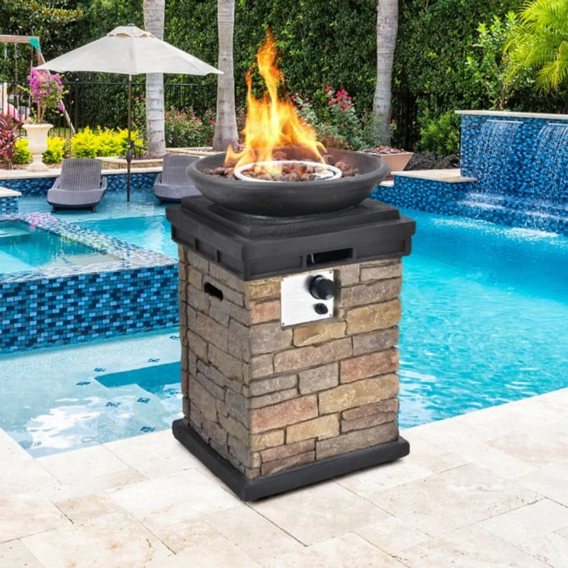 19 in. Brown Outdoor Propane Burning Fire Bowl Column Firepit Heater