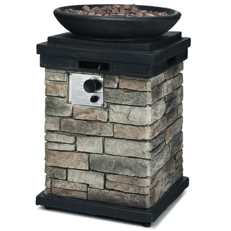 19 in. Gray Outdoor Propane Burning Fire Bowl Column Firepit Heater