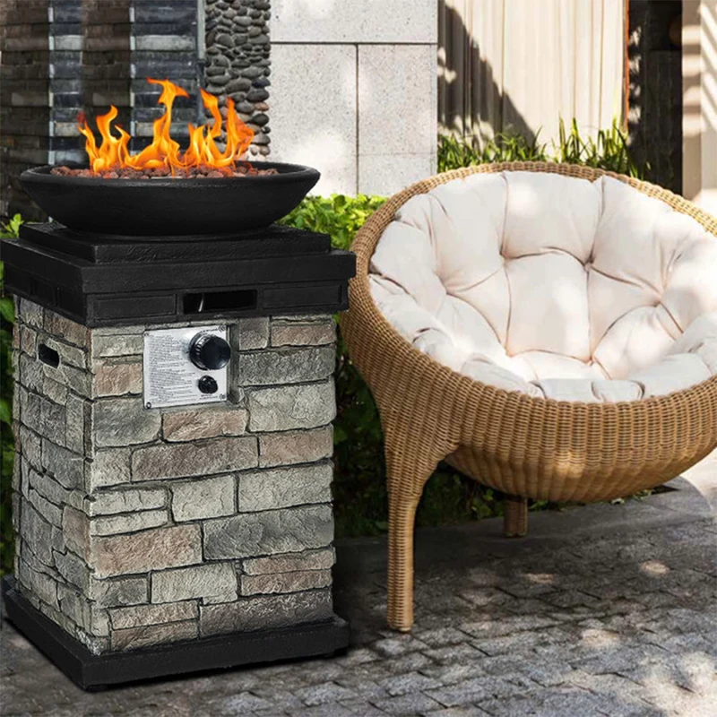 19 in. Gray Outdoor Propane Burning Fire Bowl Column Firepit Heater