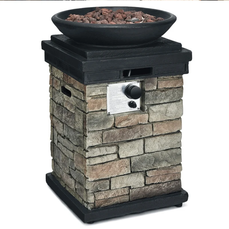 19 in. Gray Outdoor Propane Burning Fire Bowl Column Firepit Heater