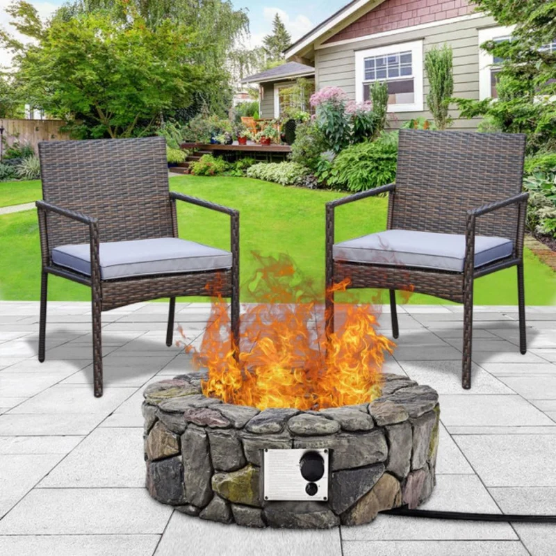 28 in. W X 9.5 in. H Outdoor Round Stone Gas Fire Stove Pit in Gray