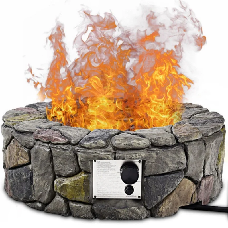 28 in. W X 9.5 in. H Outdoor Round Stone Gas Fire Stove Pit in Gray