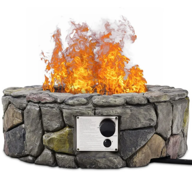 28 in. W X 9.5 in. H Outdoor Round Stone Gas Fire Stove Pit in Gray
