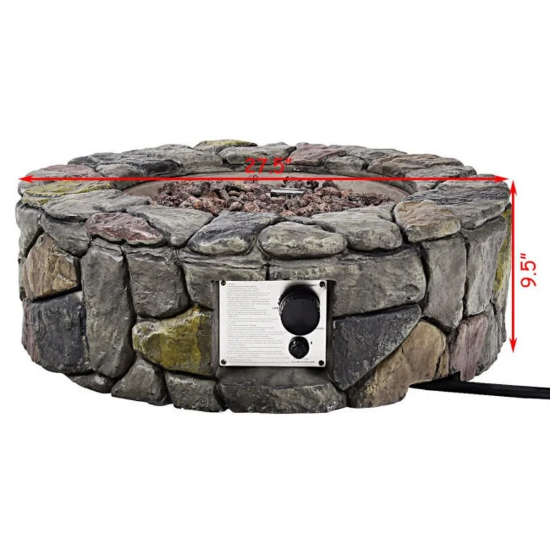 28 in. W X 9.5 in. H Outdoor Round Stone Gas Fire Stove Pit in Gray