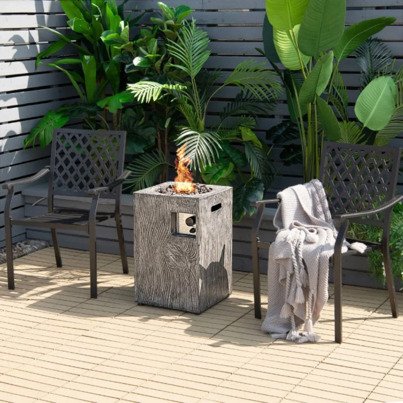 16 in. Outdoor Steel Square Propane Fire Pit with Lava Rocks Waterproof Cover