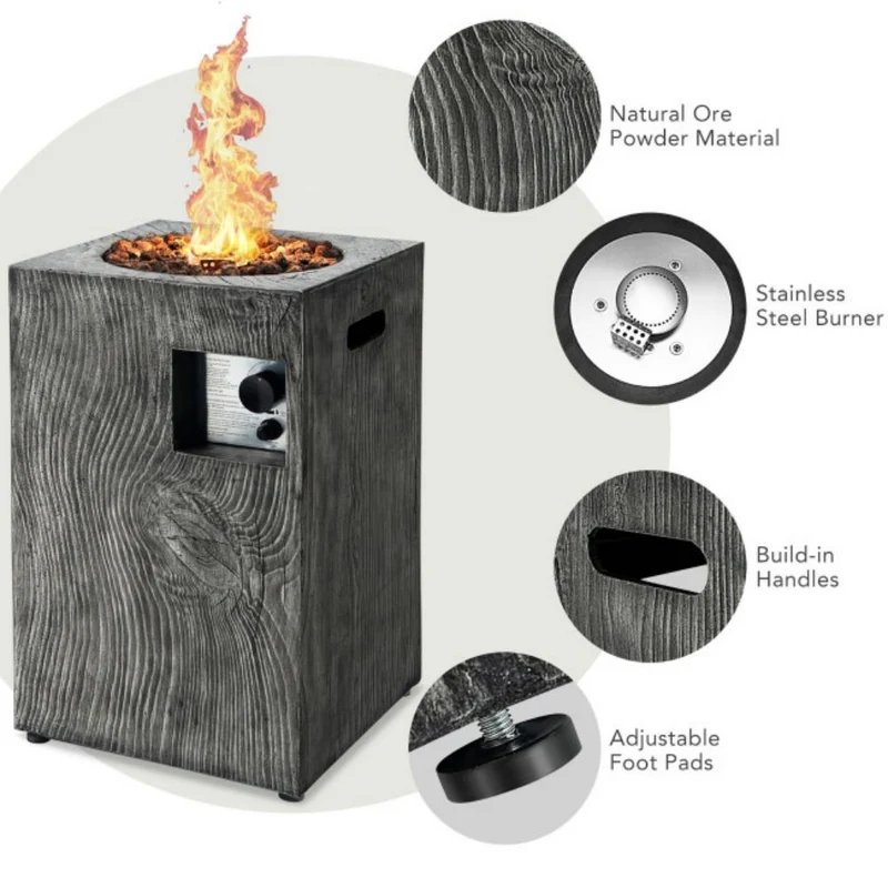 16 in. Outdoor Steel Square Propane Fire Pit with Lava Rocks Waterproof Cover