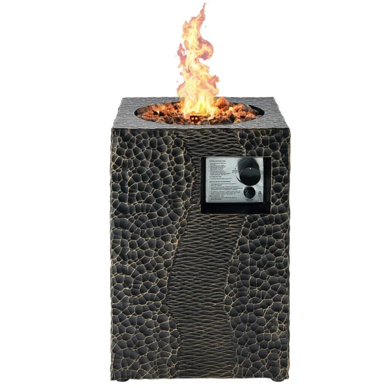 16 in. Outdoor Steel Square Propane Fire Pit with Lava Rocks Waterproof Cover