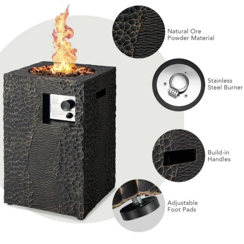 16 in. Outdoor Steel Square Propane Fire Pit with Lava Rocks Waterproof Cover