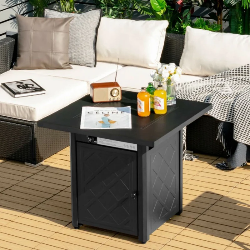 28 in. Outdoor Steel Square Propane Gas Fire Pit Table with Lava Rock