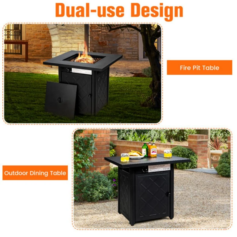 28 in. Outdoor Steel Square Propane Gas Fire Pit Table with Lava Rock