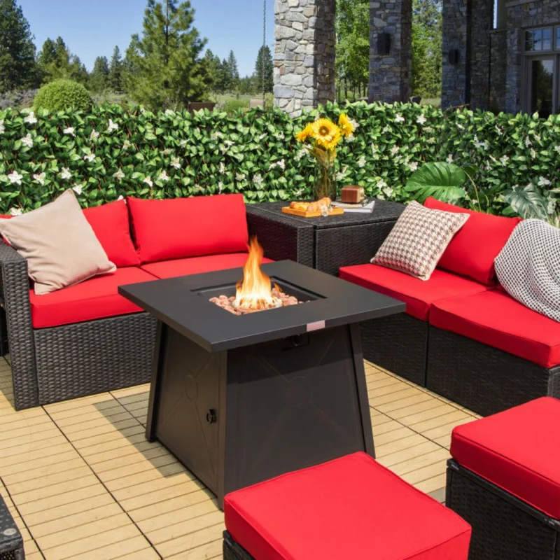 30 in. Outdoor Steel Square Propane Gas Fire Pit Table with Waterproof Cover