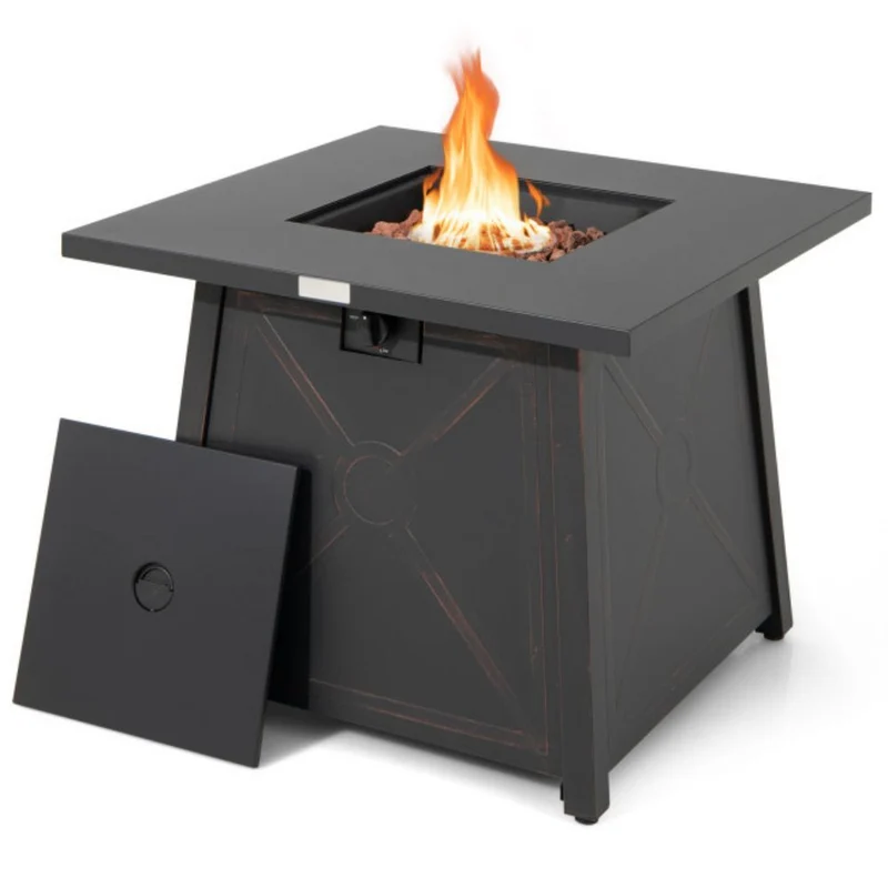30 in. Outdoor Steel Square Propane Gas Fire Pit Table with Waterproof Cover
