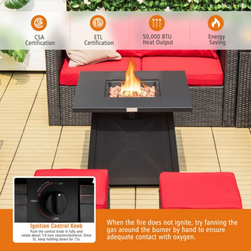 30 in. Outdoor Steel Square Propane Gas Fire Pit Table with Waterproof Cover