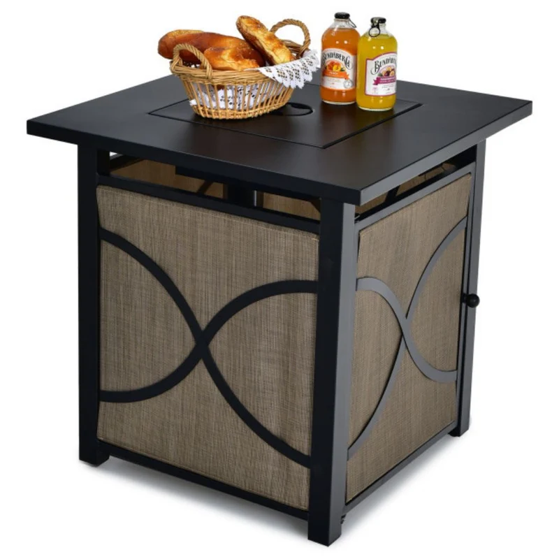 25 in. Outdoor Steel Square Propane Fire Pit Table with Lid and Fire Glass