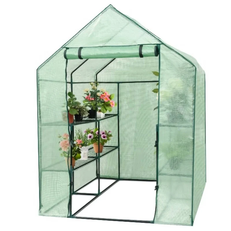 56 in. W x 56 in. D x 77 in. H Green Portable Gardening Plant Walk-in 8 Shelves Greenhouse