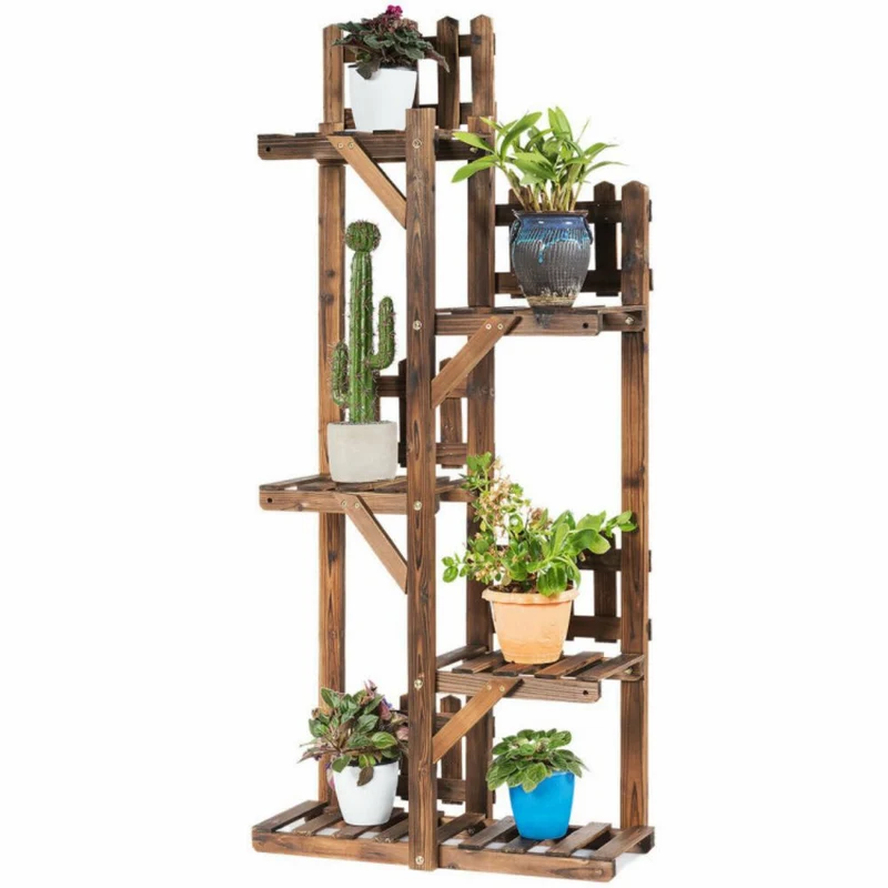 5-Tier Indoor/Outdoor Garden Wooden Plant Flower Stand 6 Pots Display Shelf