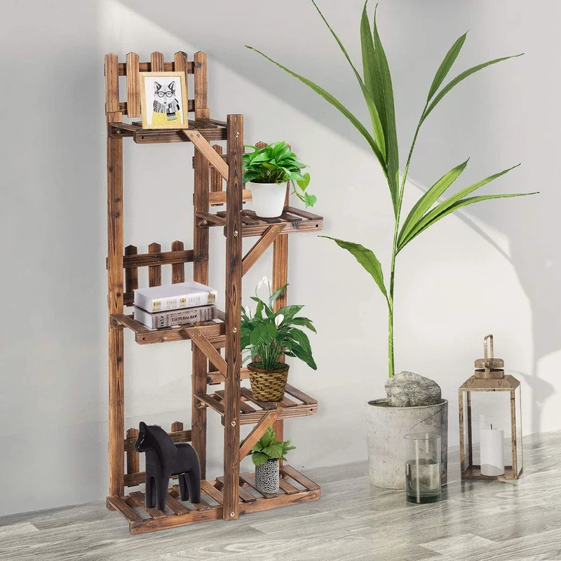 5-Tier Indoor/Outdoor Garden Wooden Plant Flower Stand 6 Pots Display Shelf