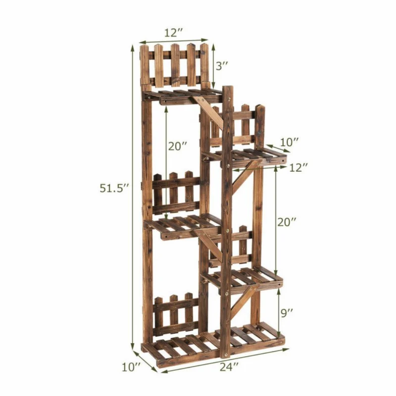 5-Tier Indoor/Outdoor Garden Wooden Plant Flower Stand 6 Pots Display Shelf
