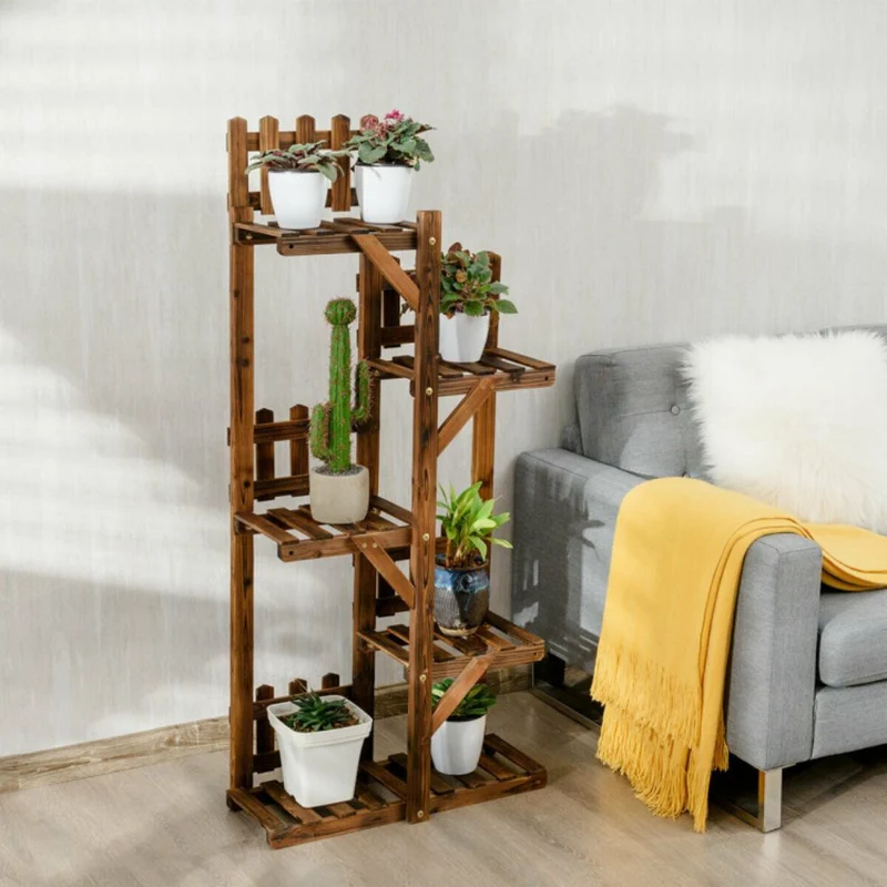 5-Tier Indoor/Outdoor Garden Wooden Plant Flower Stand 6 Pots Display Shelf